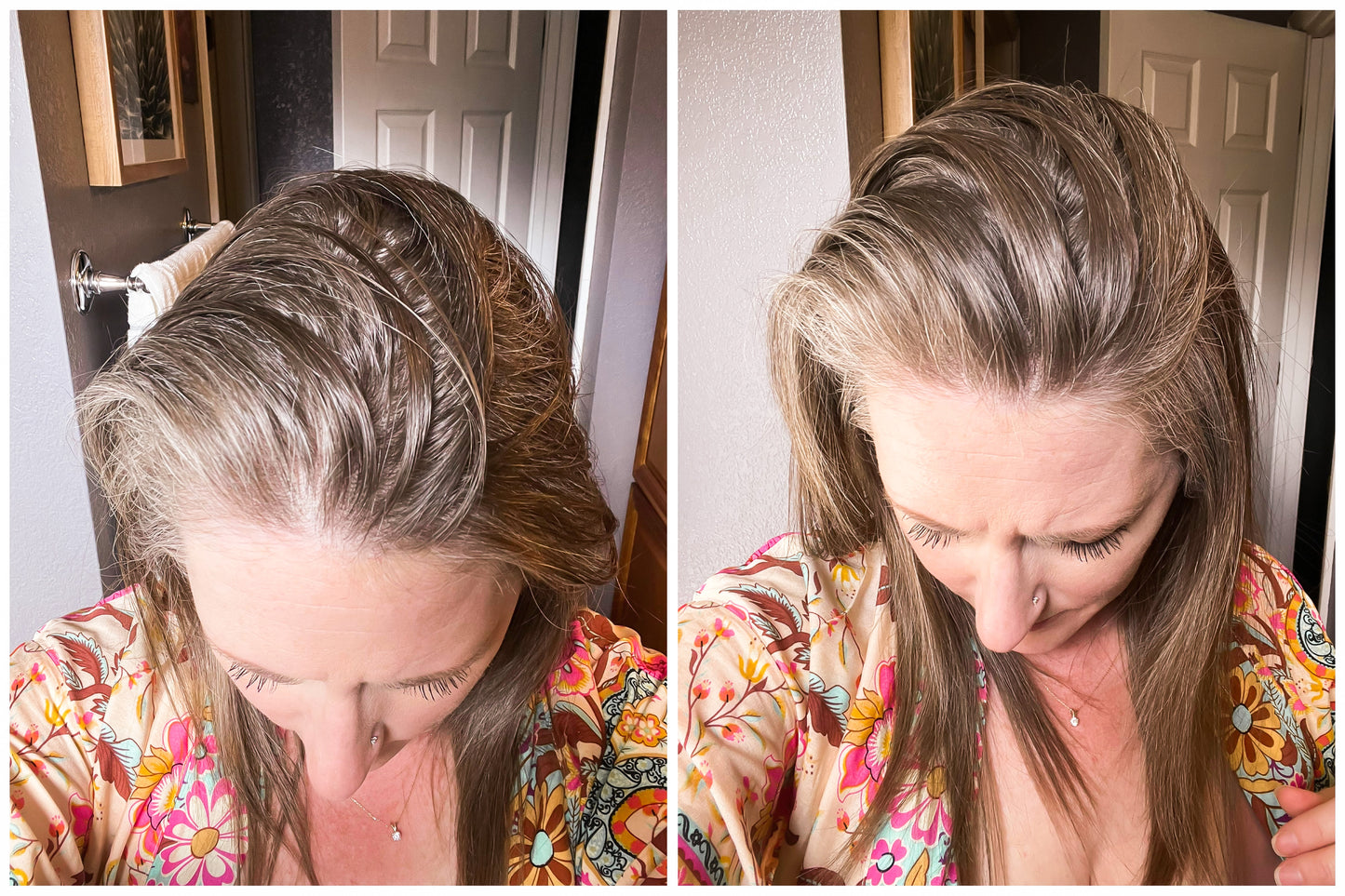 before and after photo of dry shampoo use, non toxic
