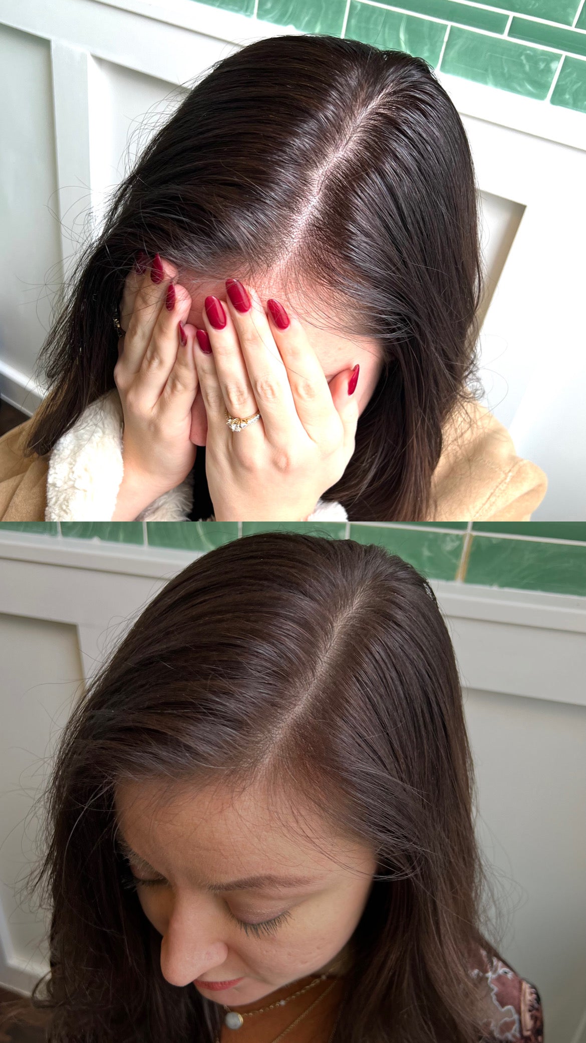 before and after photo of non aerosol dry shampoo